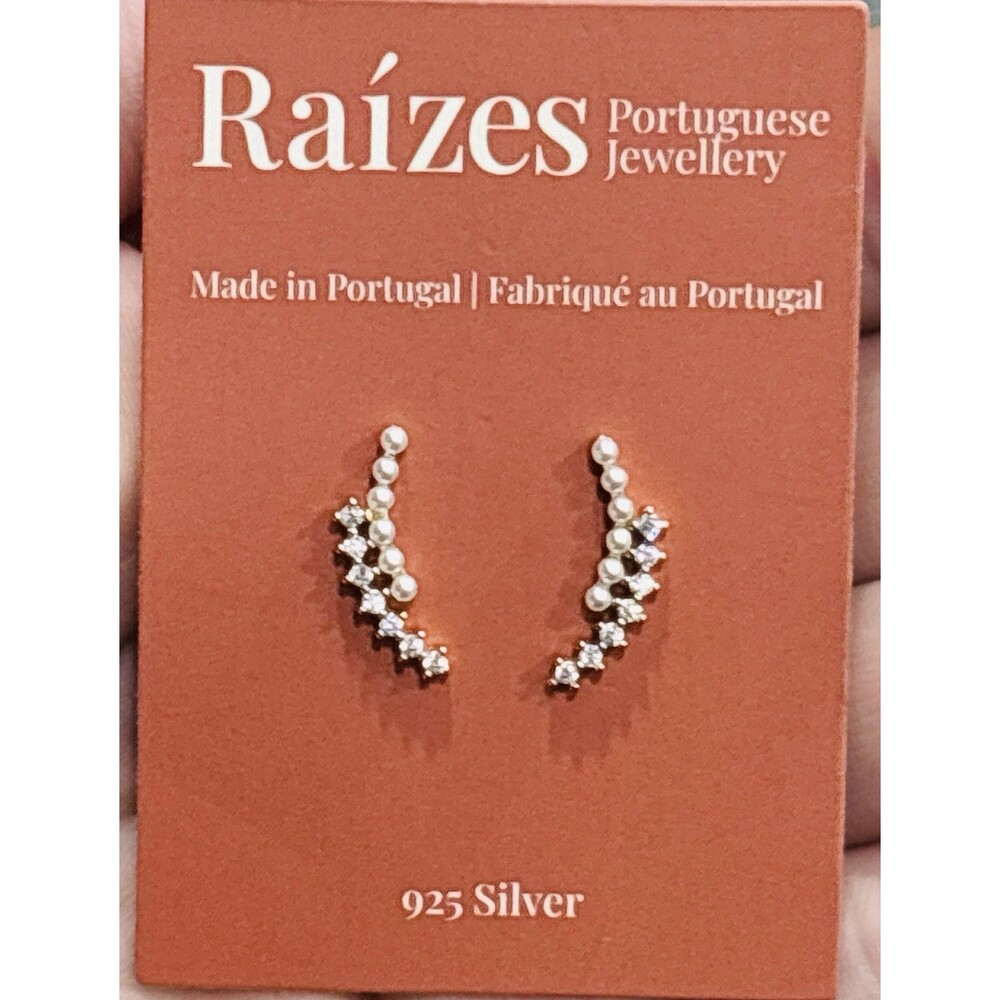 Raizes Portuguese Jewelry Sterling Silver Earrings Crystal Faux Pearl Dainty NEW